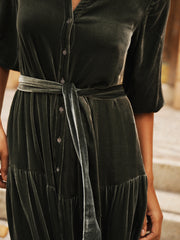Addy silk blend velvet dress - Khaki
