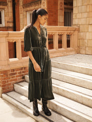 Addy silk blend velvet dress - Khaki