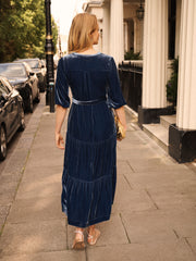 Addy silk blend velvet dress - Denim Blue