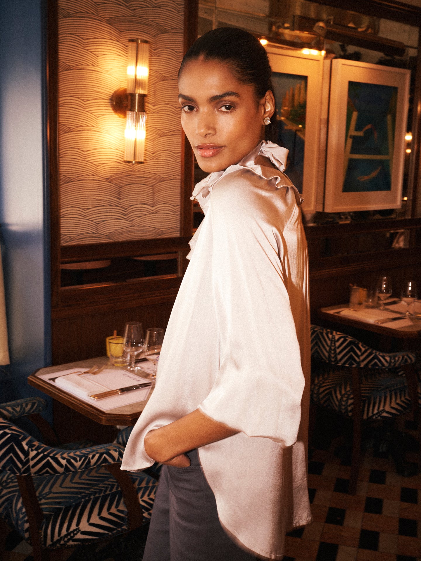 Alberta silk satin top - Pearl Grey
