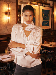 Alberta silk satin top - Pearl Grey