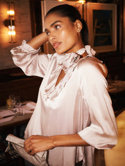 Alberta silk satin top - Pearl Grey