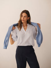 Alexis cotton stripe top - White / crystal blue | NRBY Clothing