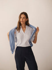 Alexis cotton stripe top - White / crystal blue | NRBY Clothing