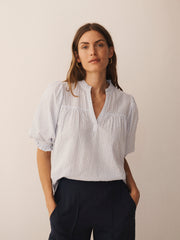 Alexis cotton stripe top - White / crystal blue | NRBY Clothing