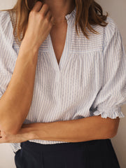 Alexis cotton stripe top - White / crystal blue | NRBY Clothing