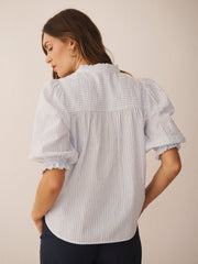 Alexis cotton stripe top - White / crystal blue | NRBY Clothing