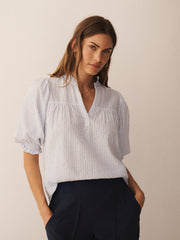 Alexis cotton stripe top - White / crystal blue | NRBY Clothing
