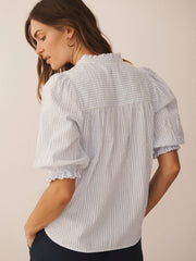 Alexis cotton stripe top - White / crystal blue | NRBY Clothing