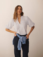 Alexis cotton stripe top - White / crystal blue | NRBY Clothing