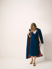 Alex silk blend velvet v neck bias cut dress - Lapis Blue | NRBY Clothing