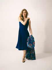 Alex silk blend velvet v neck bias cut dress - Lapis Blue | NRBY Clothing