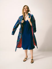 Alex silk blend velvet v neck bias cut dress - Lapis Blue | NRBY Clothing