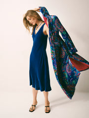 Alex silk blend velvet v neck bias cut dress - Lapis Blue | NRBY Clothing