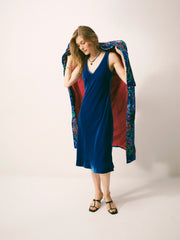 Alex silk blend velvet v neck bias cut dress - Lapis Blue | NRBY Clothing