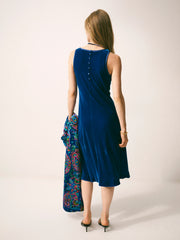 Alex silk blend velvet v neck bias cut dress - Lapis Blue | NRBY Clothing