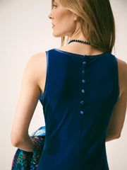 Alex silk blend velvet v neck bias cut dress - Lapis Blue | NRBY Clothing