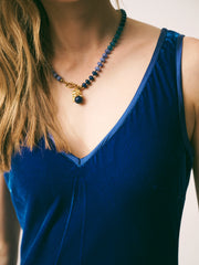 Gem Leaf and Bead Charm Necklace - Blue | NRBY Clothing