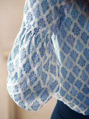 Allie gauze linen shirt - Blue block print | NRBY Clothing