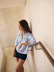 Allie gauze linen shirt - Blue block print | NRBY Clothing