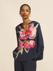 Oleta silk orchid print top