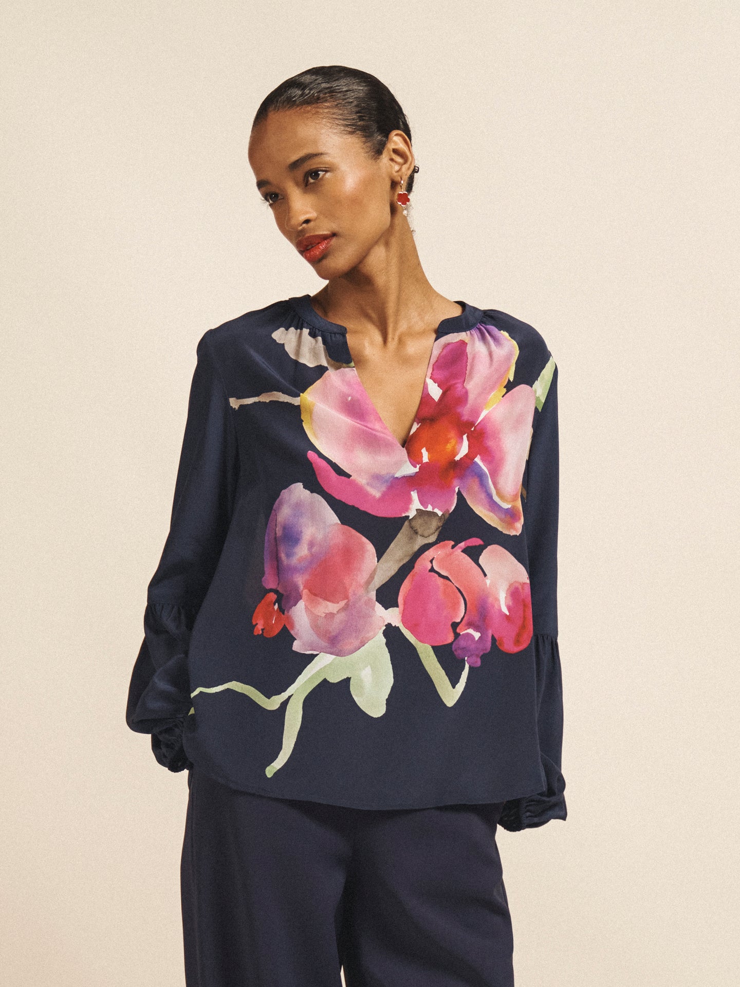 Oleta silk orchid print top