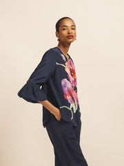 Oleta silk orchid print top