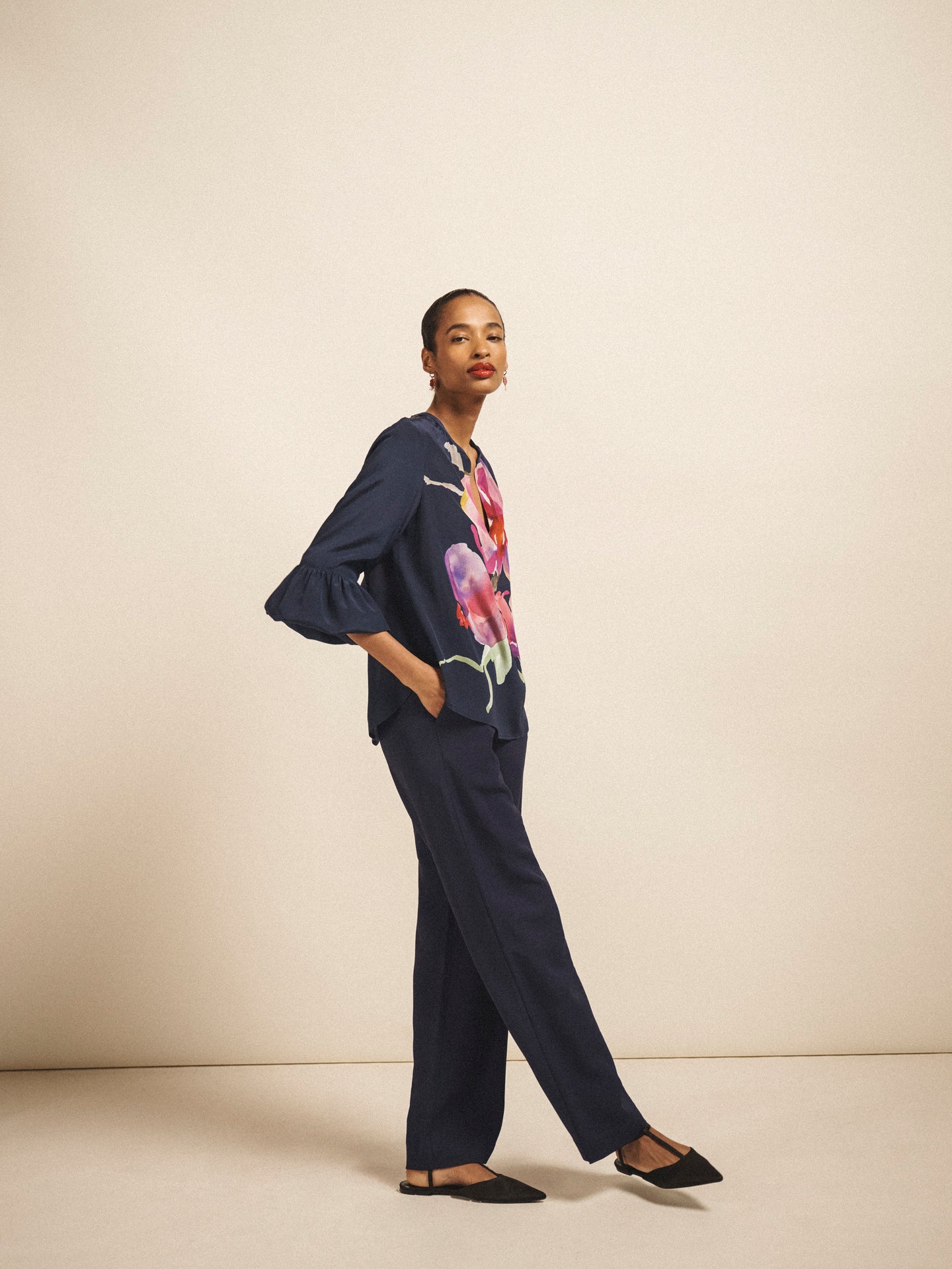 Oleta silk orchid print top