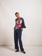 Oleta silk orchid print top