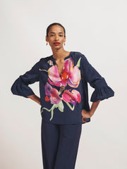 Oleta silk orchid print top