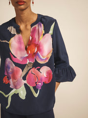 Oleta silk orchid print top