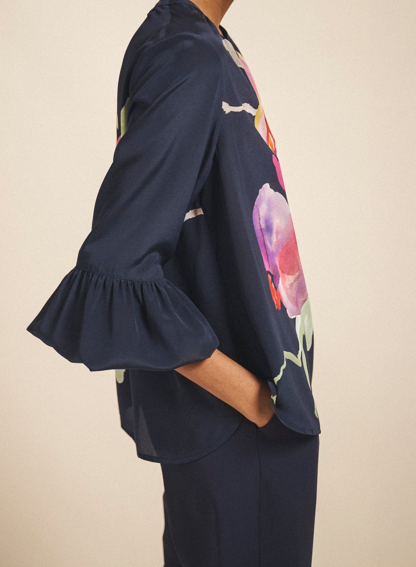 Oleta silk orchid print top