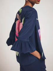 Oleta silk orchid print top