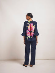 Oleta silk orchid print top