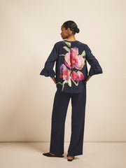 Oleta silk orchid print top