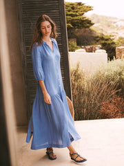 Anais gauze linen dress - Azure blue