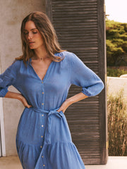 Anais gauze linen dress - Azure blue