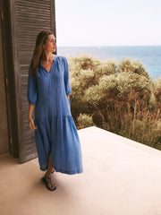 Anais gauze linen dress - Azure blue