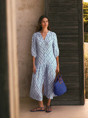 Anais gauze linen dress - Blue block print | NRBY Clothing