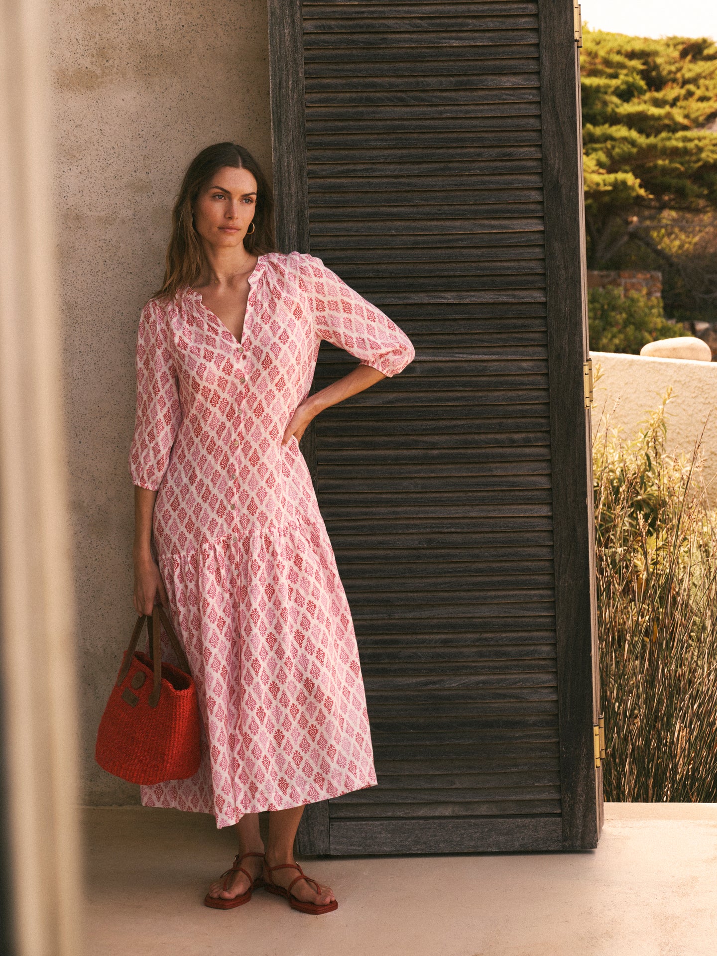 Anais Gauze Linen Dress - Pink Block Print | NRBY Clothing