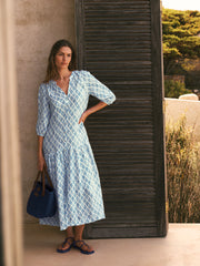 Anais gauze linen dress - Blue block print | NRBY Clothing