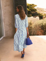 Anais gauze linen dress - Blue block print | NRBY Clothing