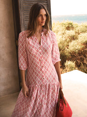 Anais gauze linen dress - Pink block print | NRBY Clothing