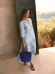 Anais gauze linen dress - Blue block print | NRBY Clothing