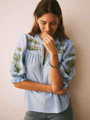 Andi cotton seersucker embroidered top - Light blue | NRBY Clothing