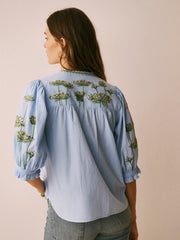 Andi cotton seersucker embroidered top - Light blue | NRBY Clothing