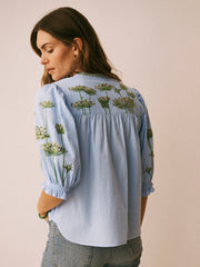 Andi cotton seersucker embroidered top - Light blue | NRBY Clothing