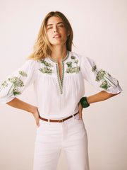 Andi cotton seersucker embroidered top - White | NRBY Clothing