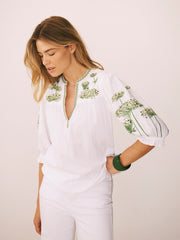 Andi cotton seersucker embroidered top - White | NRBY Clothing