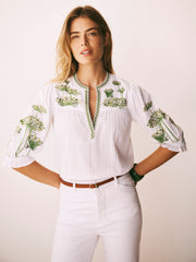 Andi cotton seersucker embroidered top - White | NRBY Clothing